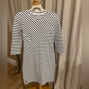 Lacoste Women's Long Sleeve Navy and CreamWhite Striped Dress